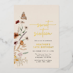Relieve Metalizado Invitación de cumpleaños con lámina Boho