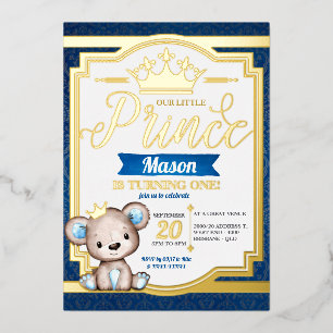 Relieve Metalizado Invitación de Cumpleaños de Príncipe Real con Holo