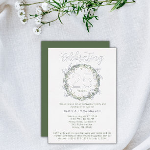 Relieve Metalizado Invitación de cumpleaños elegante de 25 años con p