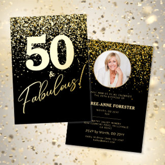 Relieve Metalizado  Invitación de cumpleaños fabulosa con foto y foil