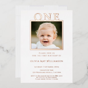 Relieve Metalizado Invitación de cumpleaños número 1 con lámina real,
