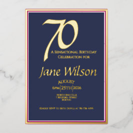 Relieve Metalizado Invitación de cumpleaños número 70 con foil naval 