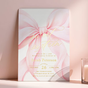 Relieve Metalizado Invitación de cumpleaños Sweet Sixteen con lazo ro