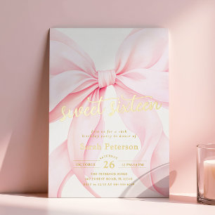 Relieve Metalizado Invitación de cumpleaños Sweet Sixteen con lazo ro