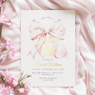 Relieve Metalizado Invitación de cumpleaños Sweet Sixteen con lazo ro