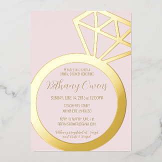 Relieve Metalizado Invitación de Despedida de Soltera con Anillo Rosa