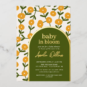 Relieve Metalizado Invitación de ducha Baby In Bloom con lámina metál