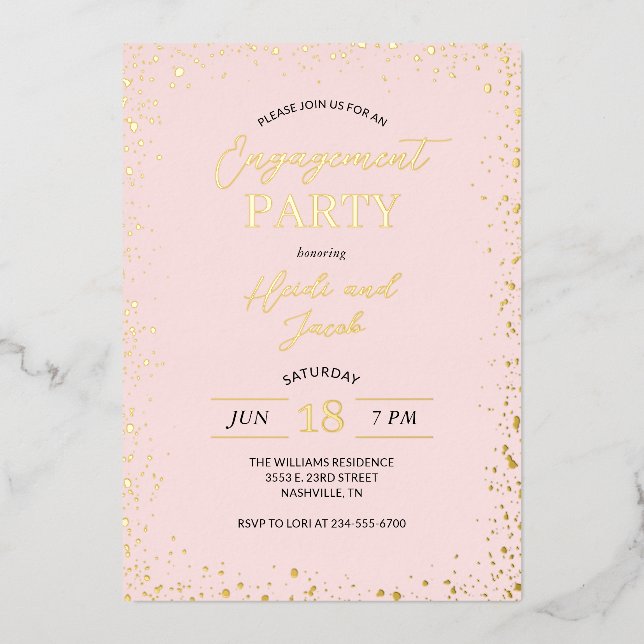 Relieve Metalizado Invitación de fiesta de compromiso con foil modern (Anverso)