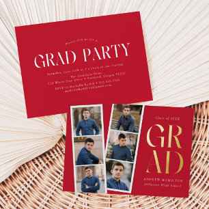 Relieve Metalizado Invitación de fiesta de graduación roja con tira d