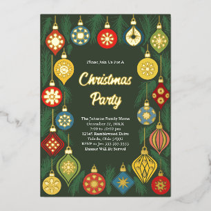 Relieve Metalizado Invitación de fiesta de Navidad con adorno vintage