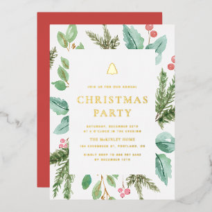 Relieve Metalizado Invitación de fiesta de Navidad con follaje de inv