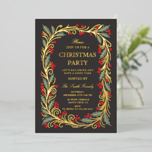 Relieve Metalizado Invitación de fiesta de Navidad elegante con hoja