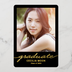 Relieve Metalizado Invitación de Foto de Graduación con Hojas de Tipo
