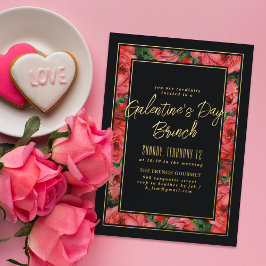 Relieve Metalizado Invitación de Galentine's Day con marco de rosa de