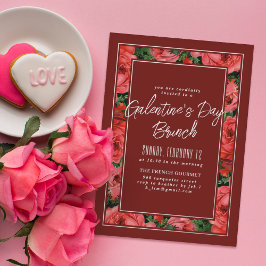 Relieve Metalizado Invitación de Galentine's Day con marco de rosa de