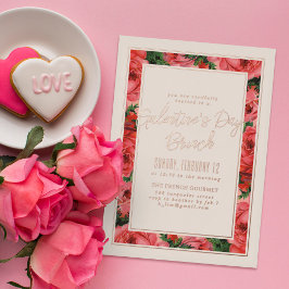 Relieve Metalizado Invitación de Galentine's Day con marco de rosa de