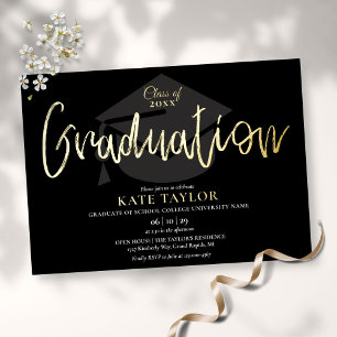 Relieve Metalizado Invitación de graduación con escritura chic y foil