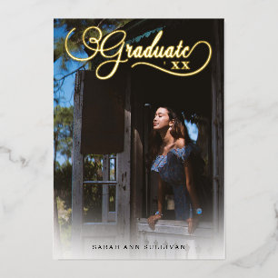 Relieve Metalizado Invitación de graduación con foto a dos caras con 