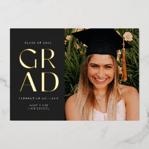 Relieve Metalizado Invitación de Graduación con Hoja de Oro Grabada e