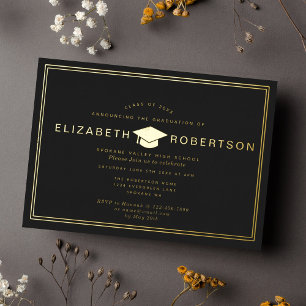 Relieve Metalizado Invitación de graduación de diploma elegante y con