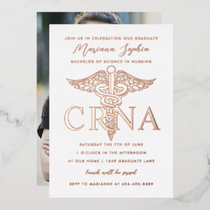 Relieve Metalizado Invitación de graduación de enfermería CRNA con ho