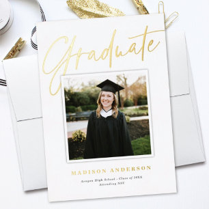Relieve Metalizado Invitación de Graduación de Foto con Guión Blanco