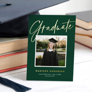 Relieve Metalizado Invitación de Graduación de Foto con Guión Verde +