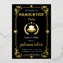 Invitación de graduación elegante con foil negro y