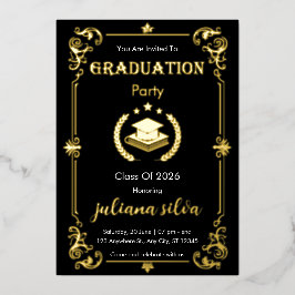 Relieve Metalizado Invitación de graduación elegante con foil negro y