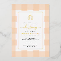 Invitación de hojalata para bautizo con cuadros de