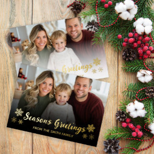Relieve Metalizado Invitación de Navidad moderna minimalista con foto