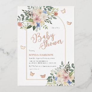 Relieve Metalizado Invitación de papel de aluminio arqueado con ramo 