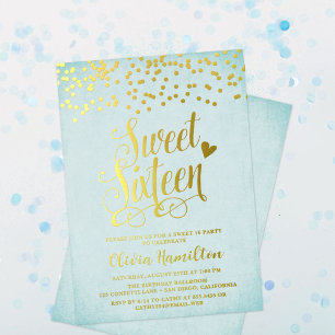 Relieve Metalizado Invitación de papel de aluminio con confeti dorado