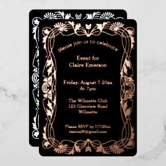 Relieve Metalizado invitación de papel de aluminio con marco floral a