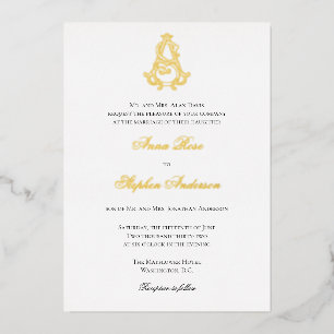 Relieve Metalizado Invitación de papel de aluminio con monograma AS o