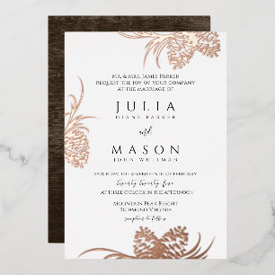 Relieve Metalizado Invitación de papel de aluminio con piñas y madera