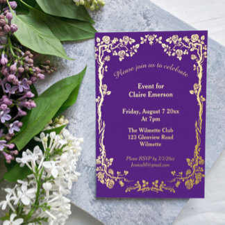 Relieve Metalizado Invitación de papel de aluminio dorado con rosa Ar