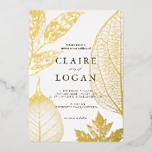 Invitación de papel de aluminio para boda con hoja