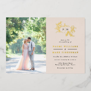 Relieve Metalizado Invitación de papel de aluminio para boda con mono