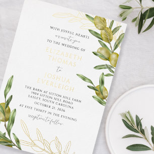Relieve Metalizado Invitación de papel de aluminio para boda con rama