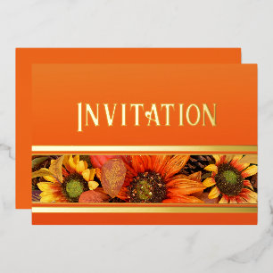 Relieve Metalizado Invitación de papel de estaño con flores de giraso