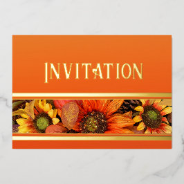 Relieve Metalizado Invitación de papel de estaño con flores de giraso
