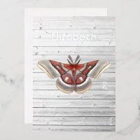 Invitación de papel de estaño con polilla rústica