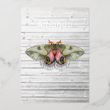 Invitación de papel de estaño con polilla rústica