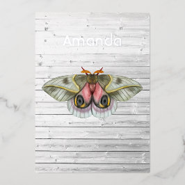 Relieve Metalizado Invitación de papel de estaño con polilla rústica
