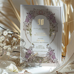 Relieve Metalizado Invitación de papel foil con flores de lila para c
