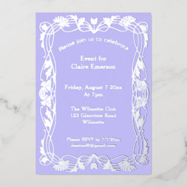 Relieve Metalizado Invitación de papel foil con marco floral art nouv