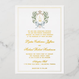 Relieve Metalizado Invitación de papel foil con monograma de cresta d