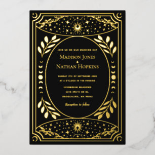 Relieve Metalizado Invitación de papel foil gótico para boda con Taro