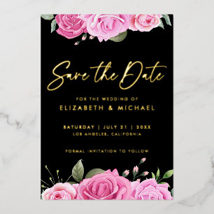 Relieve Metalizado Invitación de papel foil para boda con rosas rosad